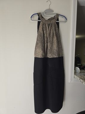 Black and Beige Printed Halter Midi Dress